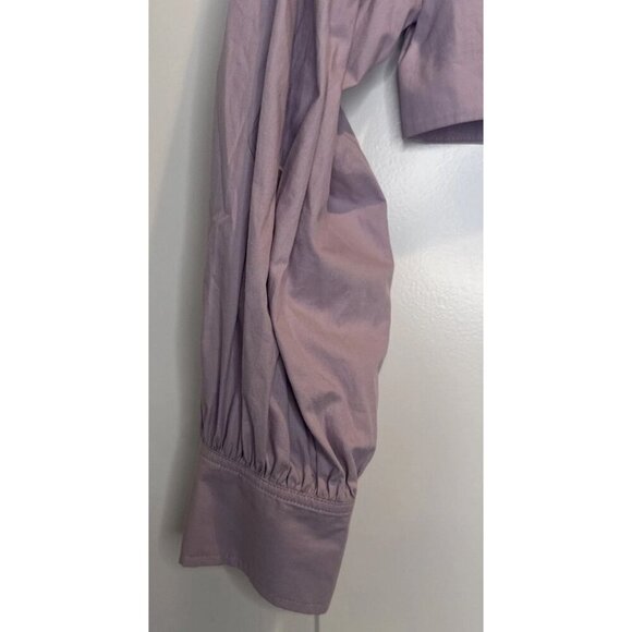 Zara Voluminous Purple Poplin Shirt Button Front Crop Puffy Sleeve Top Sz S NEW - Picture 3 of 9